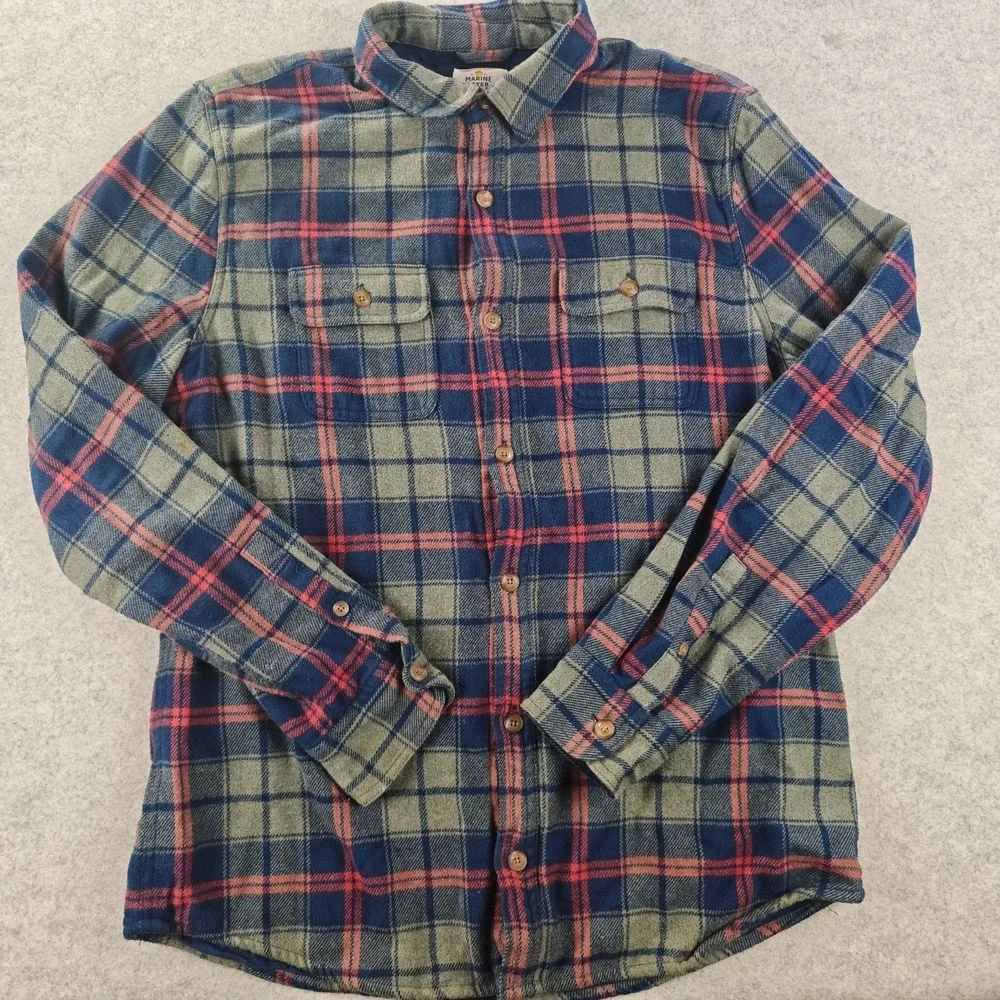 Marine Layer‎ Shirt Mens Large Flannel Blue Red Plaid Long Sleeve Button Up